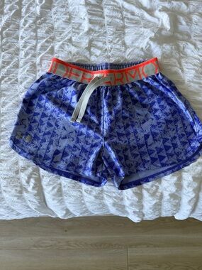 Under Armour Purple Geometric Athletic Shorts with Coral Waistband